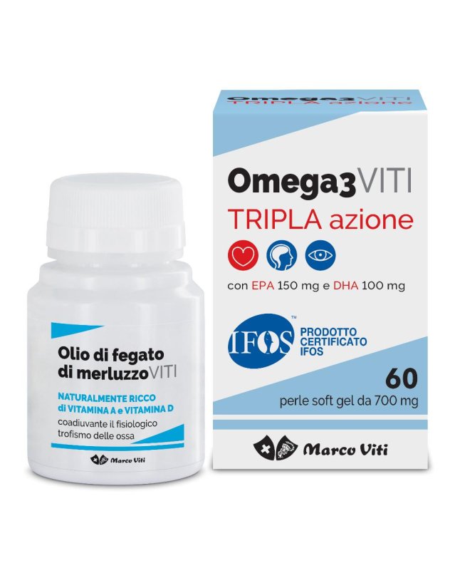 Omega 3 Viti Tripla Azione 60 Perle -Integratore per Cuore Cervello e Articolazioni