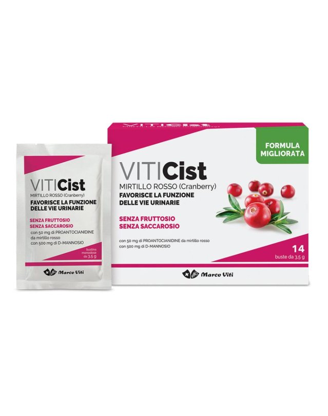 Marco Viti VitiCist Mirtillo Rosso senza Fruttosio integratore per le vie urinarie 14 Bustine