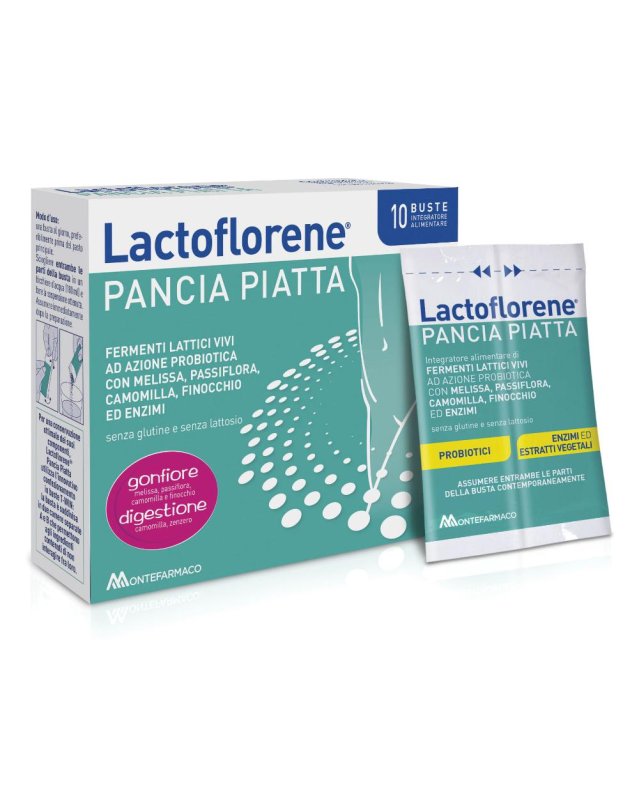 Lactoflorene Pancia Piatta 10 bustine-  Integratore di fermenti lattici contro il Gonfiore Addominale 